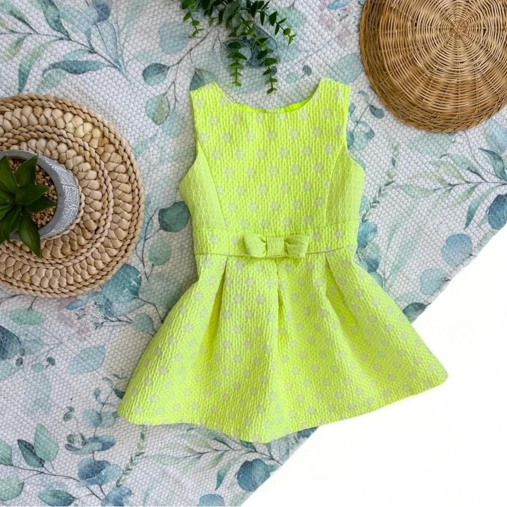 New Cat & Jack Toddler Girl Neon Lime Green Formal Floral Sleeveless Dress 2T